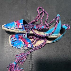 Sam Edelman Circus Lenora, colorful Tassle ankle wrap tie espadrille 8.5